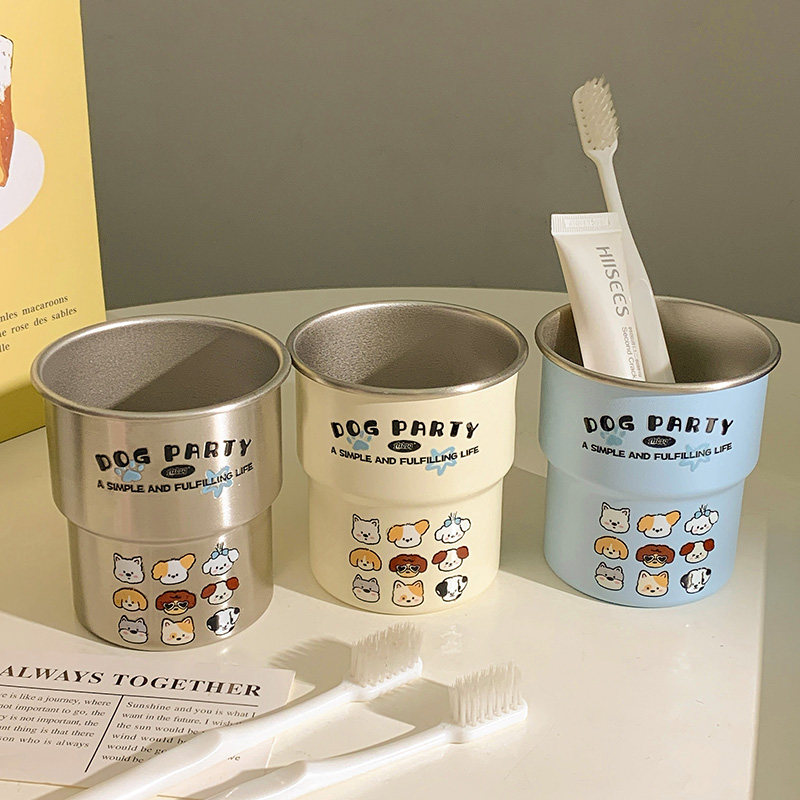 304不锈钢阶梯原创卡通小狗家族洗漱杯简约家用高颜值情侣漱口杯,淘宝优惠券,粉丝福利购,淘宝优惠卷