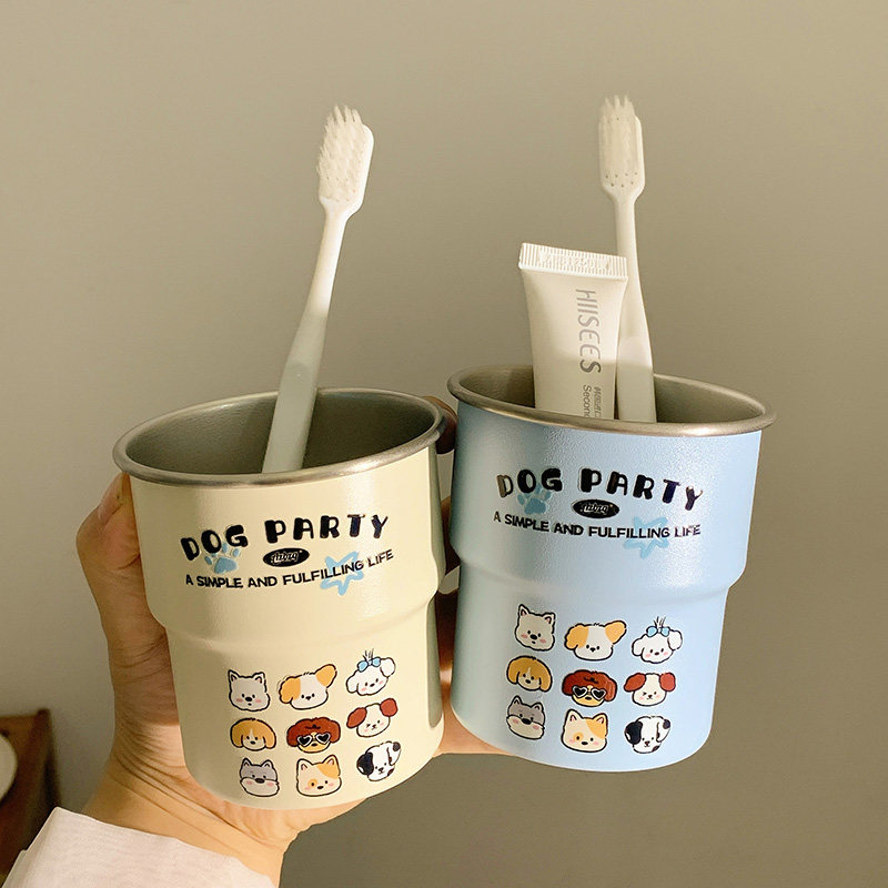 304不锈钢阶梯原创卡通小狗家族洗漱杯简约家用高颜值情侣漱口杯,淘宝优惠券,粉丝福利购,淘宝优惠卷