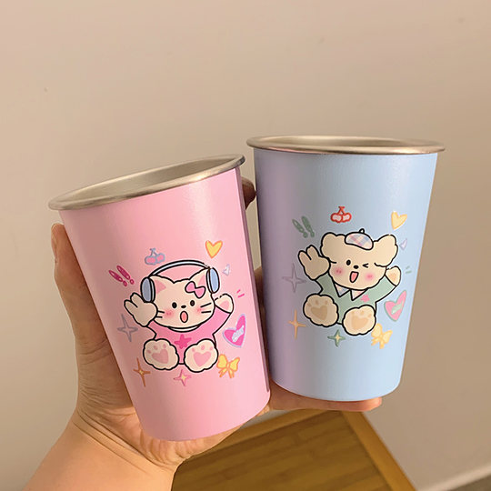 Cute Cartoon Pet Love Brushing Mouthwash Cup Stainless Steel 304 Household Children's and Students' Toothbrushing Cup Couple Model