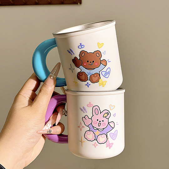 316 stainless steel family toothbrushing cup, cute couple students, anti-fall antibacterial wash cup, cartoon couple mouthwash cup