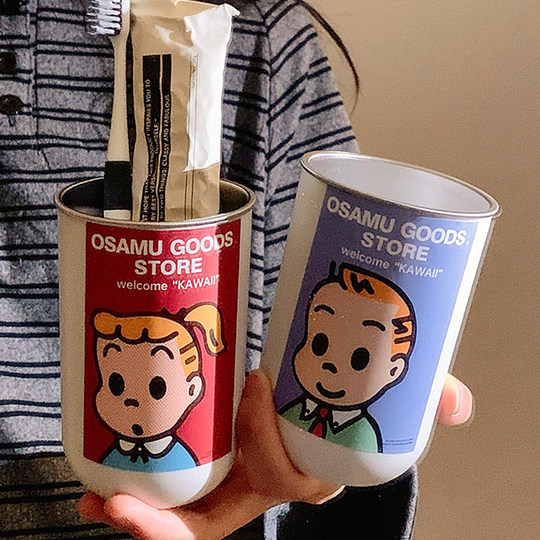 Cute couple brushing teeth and mouthwash cup, stainless steel wash cup, household toothbrush cup, high-looking dental cylinder, travel portable