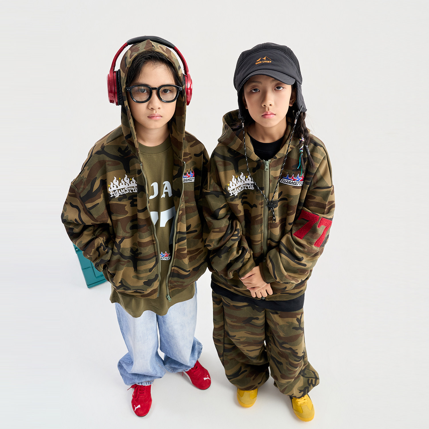 FUJAM儿童街舞潮牌迷彩开衫连帽卫衣套装美式复古外套hiphop服装,淘宝优惠券,粉丝福利购,淘宝优惠卷