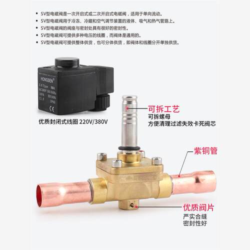 鸿森电磁阀SV型冷库中央空调 220/380V冷媒截止阀 控制阀机组阀门 - 图3