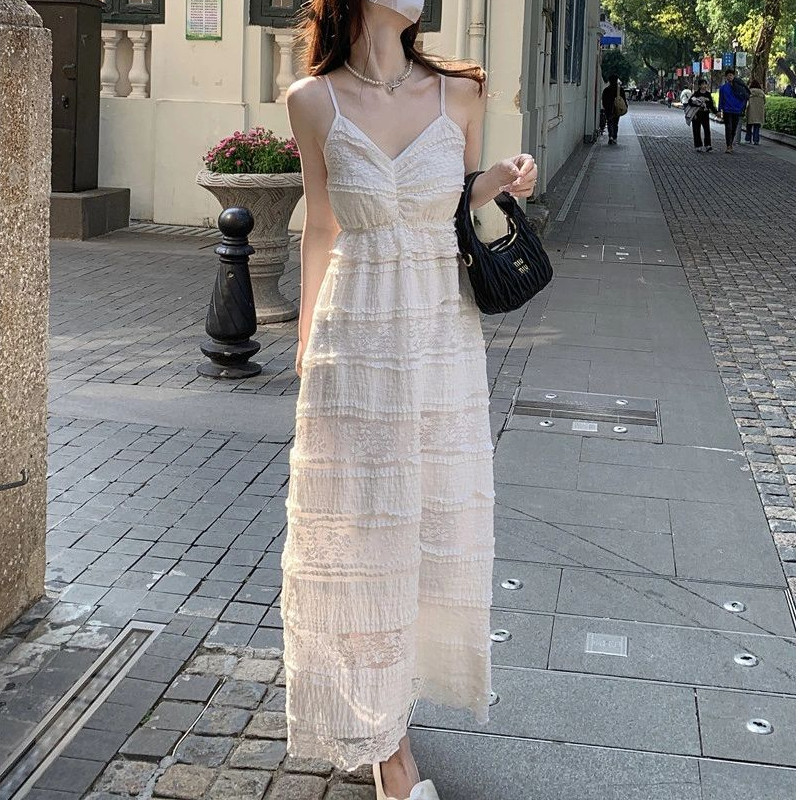 甜美洋气时尚新中式蕾丝吊带裙连衣裙女2025夏季5蛋糕裙长款裙子,淘宝优惠券,粉丝福利购,淘宝优惠卷