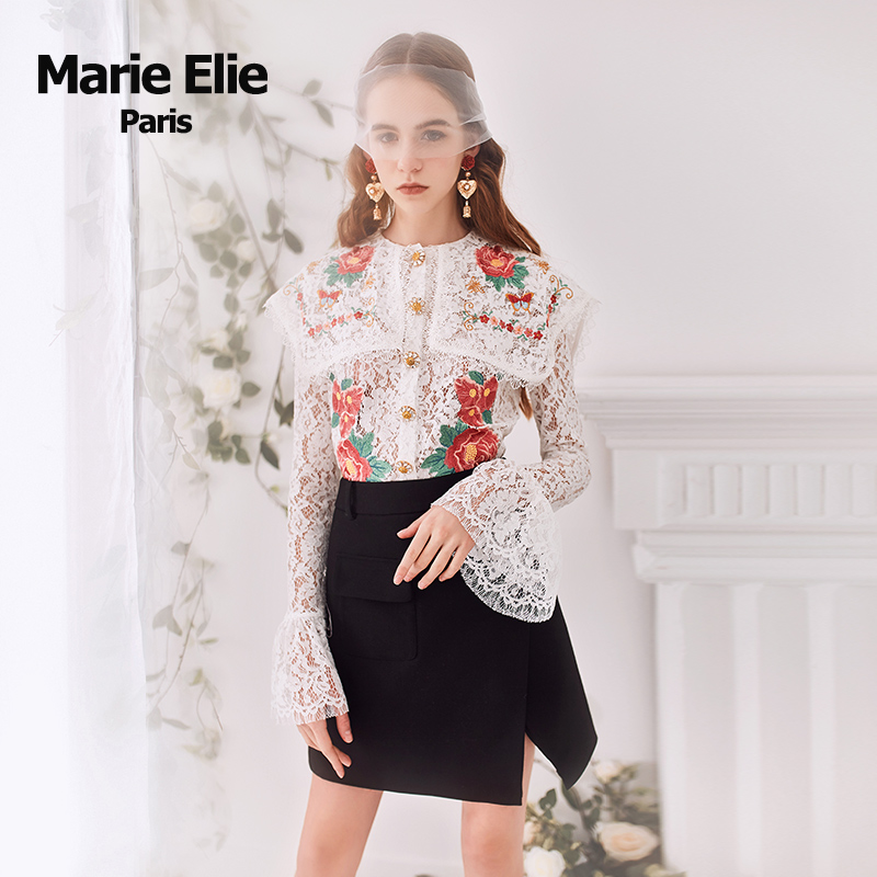 marie elie春夏经典款昙花刺绣上衣 MarieElie衬衫