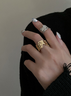 小众ins简约气质复古戒指肌理不规则几何缺口关节戒高级感开口指