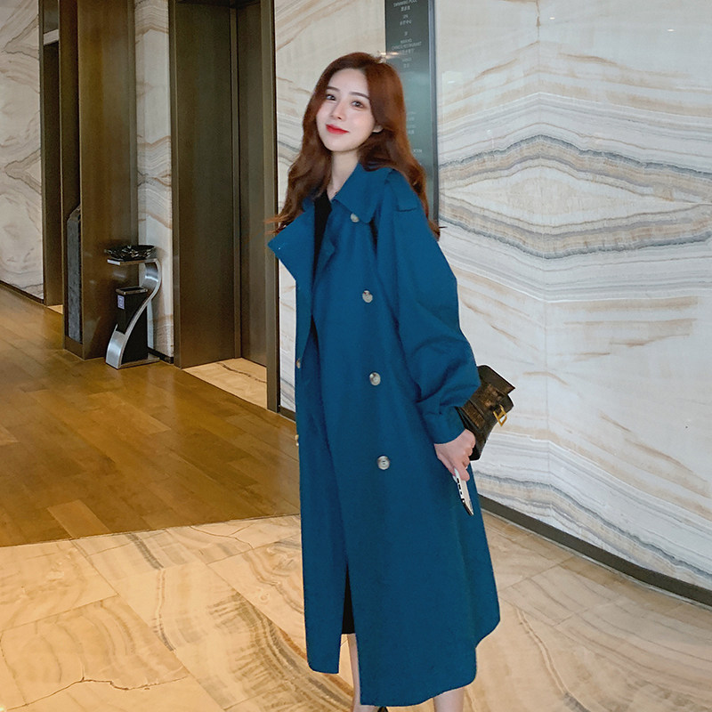 2020秋季新款孔雀蓝大翻领时尚风衣 简妮蔓风衣