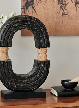 进口黑色木质抽象艺术摆件几何