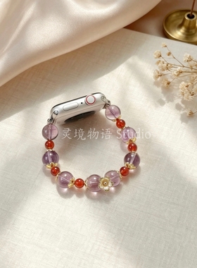 天然水晶表带适用于applewatch华为手表通用高端原创DIY水晶手链