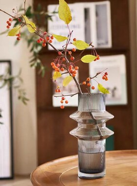 新中式琥珀色飞碟型插花花器客厅茶几玄关摆件品家居透明玻璃花瓶