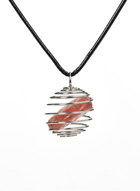 天然水晶碎石吊坠绕丝弹簧粉白紫水晶不规则石头项链配饰