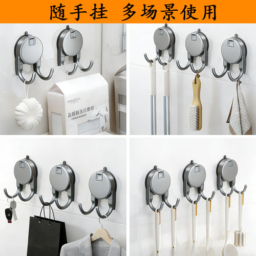 吸盘式双钩挂钩免打孔无痕强力承重卫生间浴室厨房门后家用挂物钩 - 图1