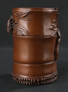 紫铜工艺品笔筒书房摆件商务办公送老师礼品文房蝉竹笔筒