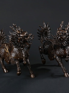 黄铜工艺品客厅办公室摆件招财瑞兽乔迁开业礼品火焰麒麟一对