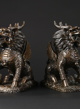 黄铜工艺品财富麒麟摆件招财吉祥物乔迁开业礼品麒麟一对瑞兽