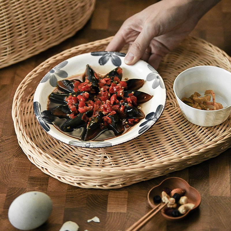 田园复古手工藤编椭圆食物罩家用厨房餐厅剩菜扣菜盖子托盘水果盘-图2