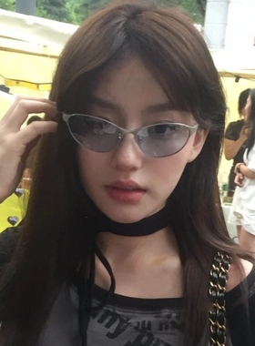 复古猫眼蓝色朋克骑行金属墨镜女