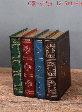 高档欧式复古收纳具假道书办公室仿装饰摆 样板间真书 木质件首饰