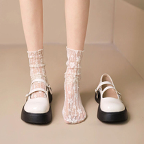 White Lace Socks Woman Summer Slim Marie Jean Net Yarn Pile Socks Midbarrel Sweet lolita Short-cylinder silk stockings