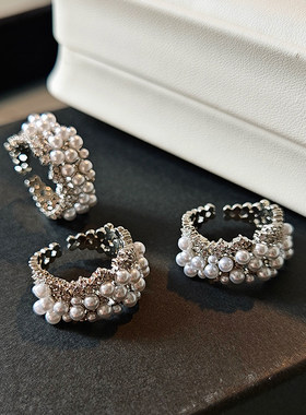 宽版珍珠戒指女小众设计感