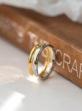 不掉色简约金银撞色戒指女