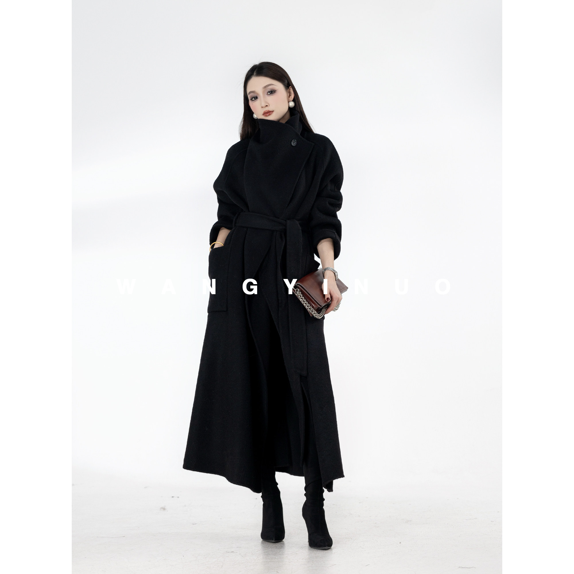 MD依诺【南国千金】2025冬季款休闲时尚百搭系带羊毛简约大衣外套,淘宝优惠券,粉丝福利购,淘宝优惠卷
