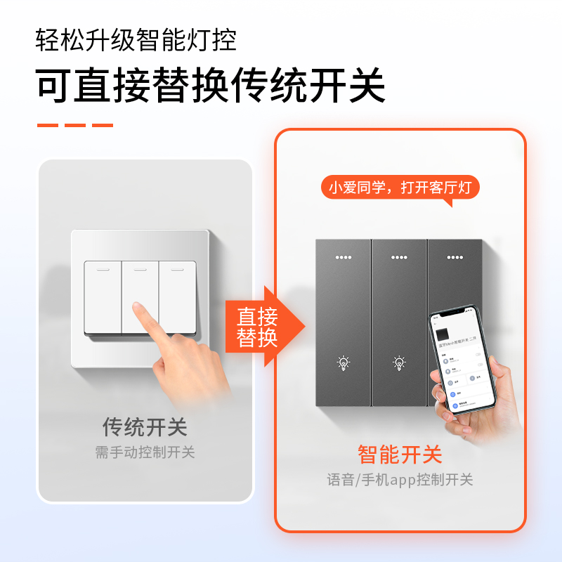 已接入米家智能开关控制面板小爱同学语音灯控双控单火零火版四开 - 图1