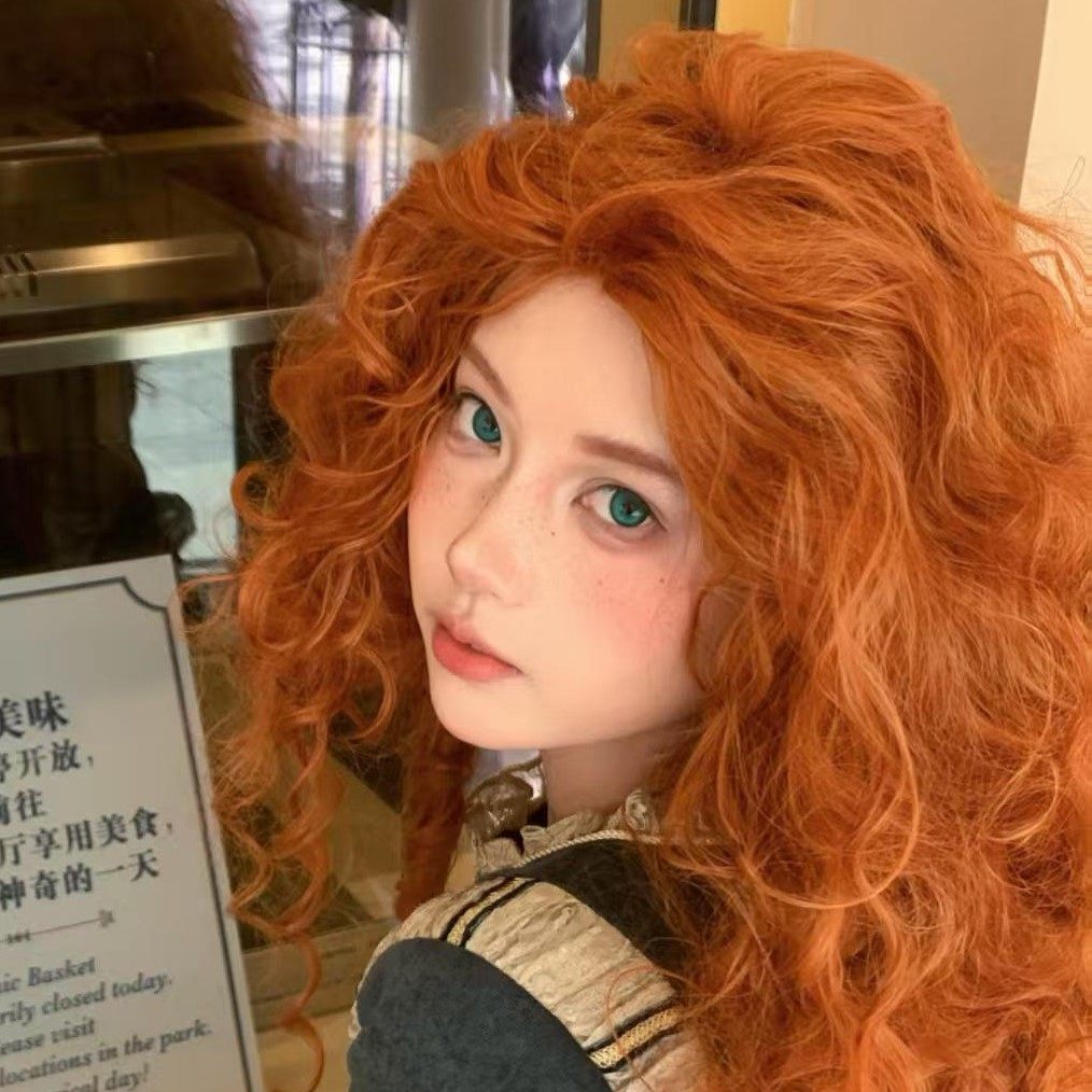 梅莉达公主cos假发女橘色羊毛卷长发勇敢传说毛胚万用毛整顶头套,淘宝优惠券,粉丝福利购,淘宝优惠卷