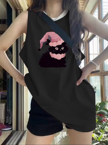 美式复古纯棉吊带背心无袖t恤女夏季外穿宽松篮球服港风挂脖上衣 - 图2