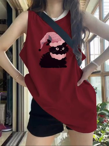 美式复古纯棉吊带背心无袖t恤女夏季外穿宽松篮球服港风挂脖上衣 - 图0