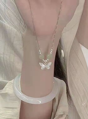 ins学生甜美蝴蝶纯银项链