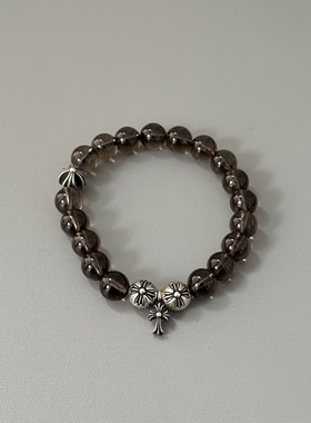 匠银JY 手链鸢尾花925纯银十字架十字花四银饰10MM绿松石手链