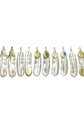 匠银JY 大号XL号羽毛925纯银鹰抓绿松石素银银饰吊坠项链