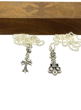 匠银JY 925纯银童军花单球十字架小号2MM圆珠链银饰吊坠项链