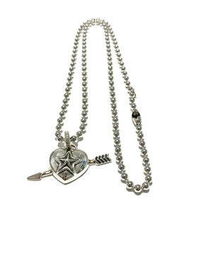 匠银JY CS纹路重叠五角星桃心弓箭4MM链子情侣银饰泰银吊坠项链