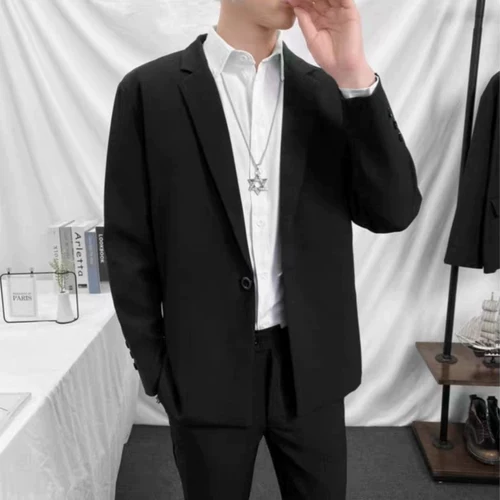 Черный осенний демисезонный комплект, мужская куртка, в корейском стиле