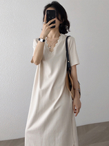 2022 Summer new name Yuanyuan Luxurious Loose With Slim Skirt Method Vintage Senior Sensation V Collar Dress Woman