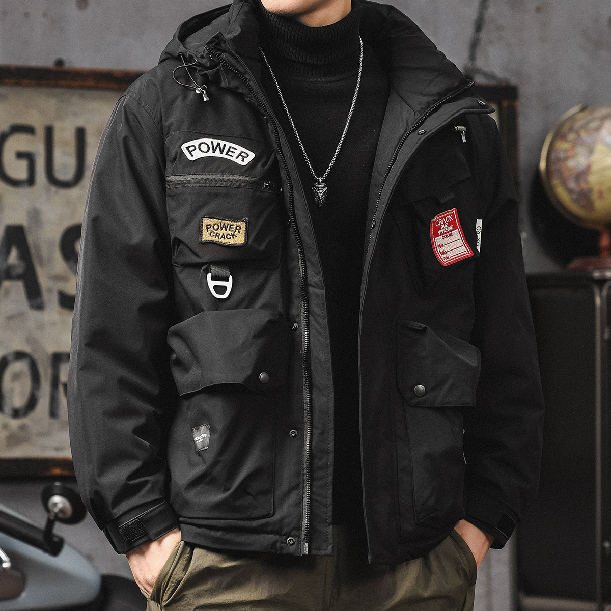 工装冲锋夹克衣服男冬季机能连帽多口袋加厚羽绒服男士美拉德外套,淘宝优惠券,粉丝福利购,淘宝优惠卷