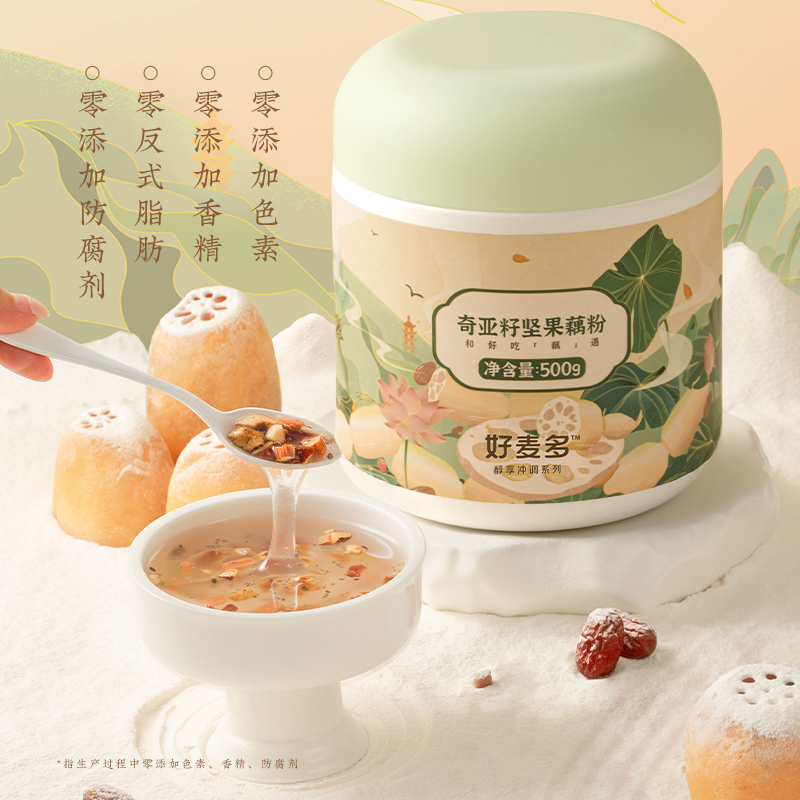 【推薦】好麥多奇亞籽堅果藕粉500g罐營養早餐代餐沖泡_honlife好麥多旗艦店_咖啡_麥片_沖飲