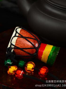 非洲鼓挂件非洲手鼓项链饰品特色礼品实木制作缝制小鼓项链