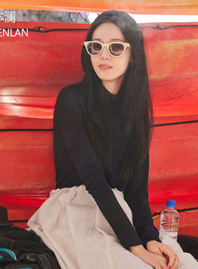 花儿与少年迪丽热巴同款墨镜太阳镜米色边框圆框遮阳防晒百搭眼镜