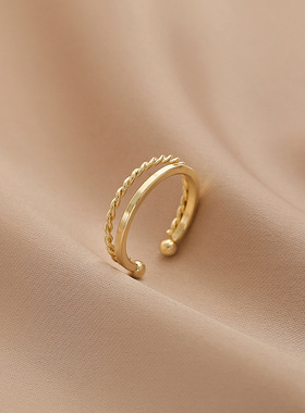 谭松韵纪星同款金色戒指双层开口可调节简约高级感不掉色指环指圈