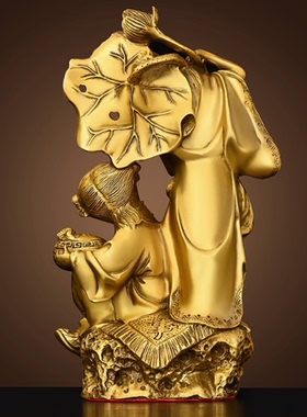 纯黄铜和合2贤摆件和合二圣卧室