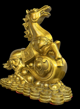 黄铜百财马摆件纯铜白菜元宝马