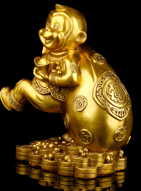 瑞君黄铜祝福中式办公桌摆件