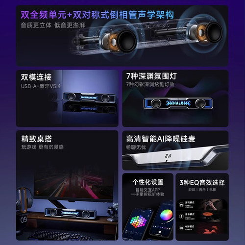 漫步者花再Halo Soundbar电脑音响台式家用桌面蓝牙音箱游戏专用 - 图3