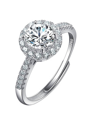 戒指S925银镀pt950白金镶莫桑石方钻女指环求结婚订婚介子礼物