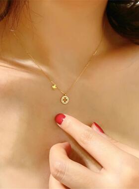 韩国14K镀金四叶草纯银锁骨链