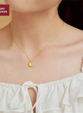 弯弯月牙纯银镀18K金锁骨链