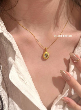 18K金拉丝鸽子蛋纯银项链钻石